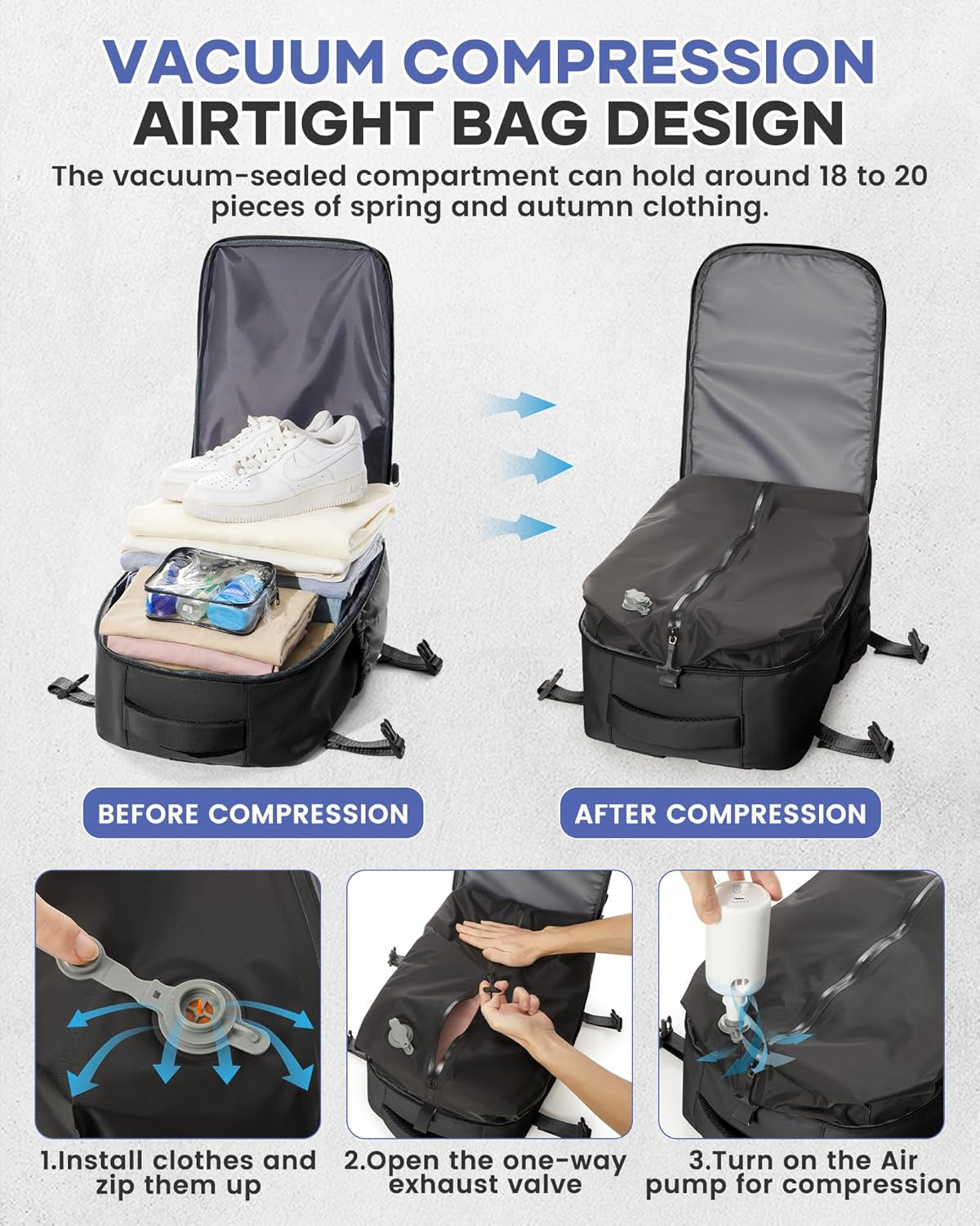 Large Vacuum Travel Backpack with Pump for Women,Airback Personal Item Carry On