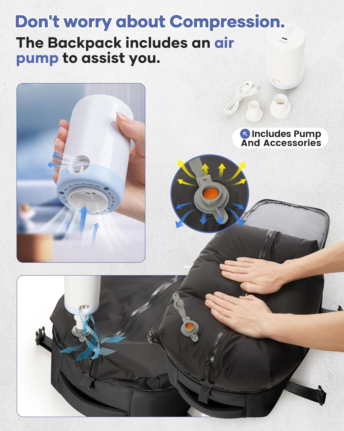Large Vacuum Travel Backpack with Pump for Women,Airback Personal Item Carry On